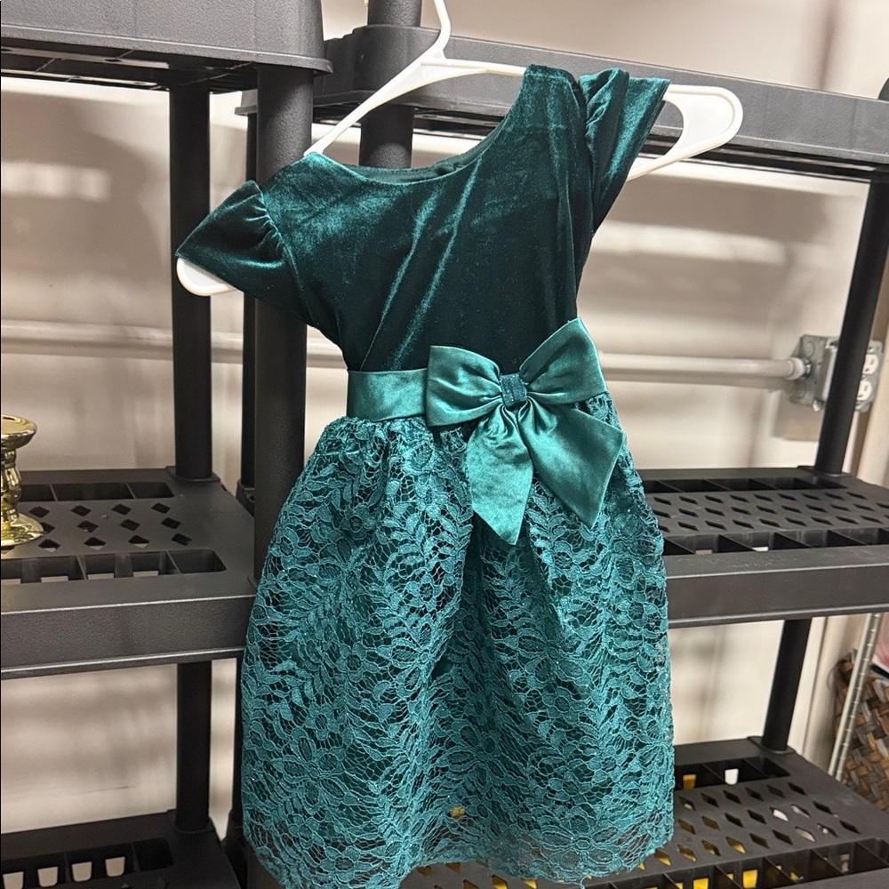 Jona Michelle Teal Velvet and Lace Formal Dress